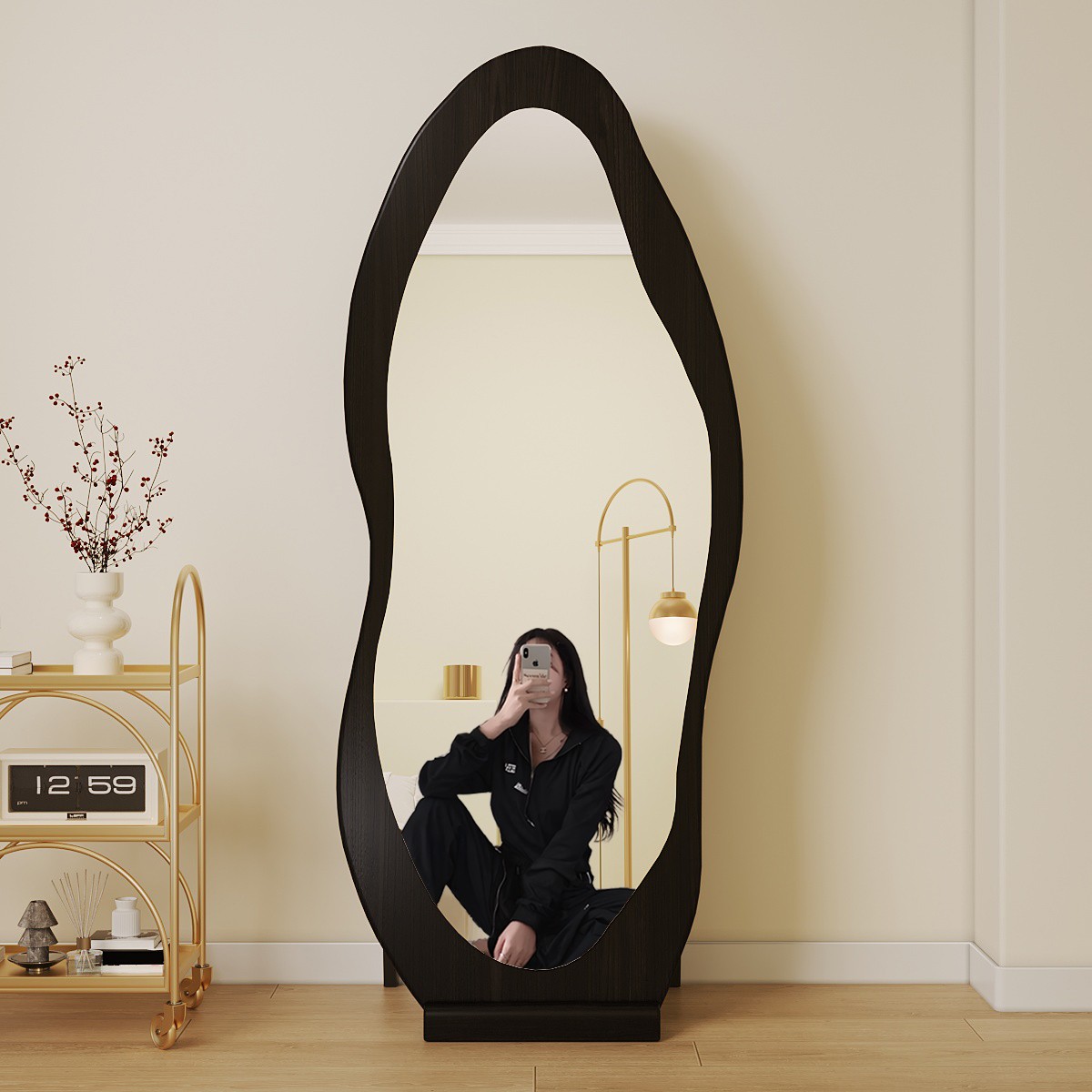 芒果全身镜家用落地镜网红异形镜壁挂高级感穿衣镜卧室试衣镜子