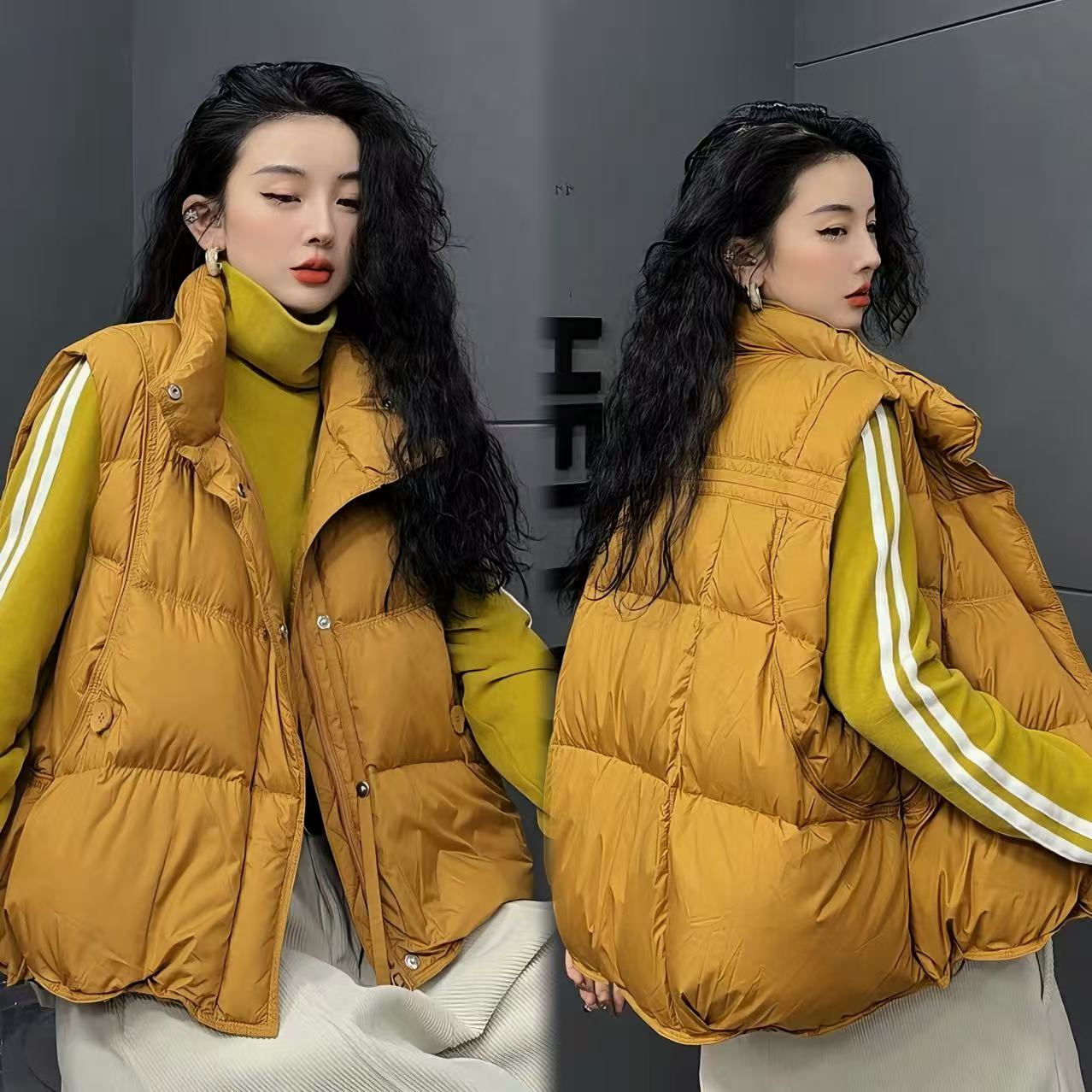 【亿火】免烫厚款休闲女士厚款时尚防风宽松立领羽绒马夹C16-887