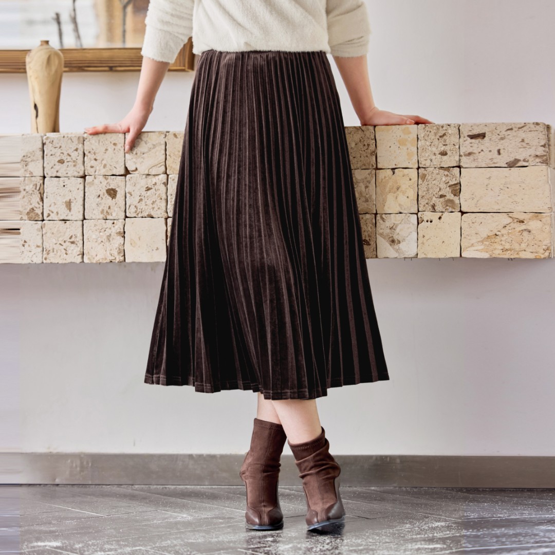 MsShe大码女装2025新款冬装名媛风松紧丝绒半身长裙MH511059