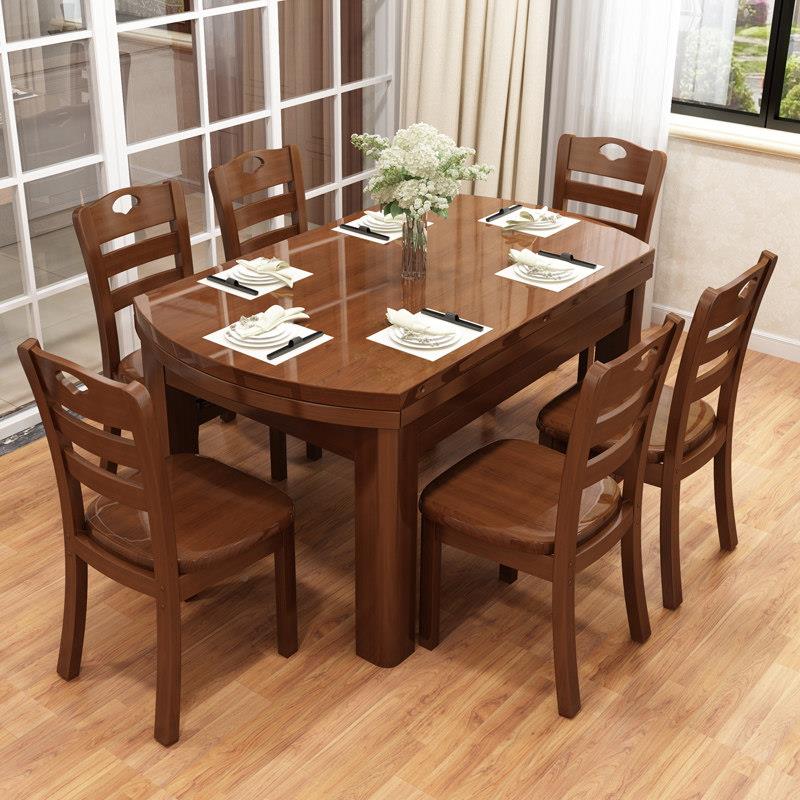 IKEA宜家全实木餐桌椅组合可伸缩折叠大圆桌可变圆餐桌小户型家用