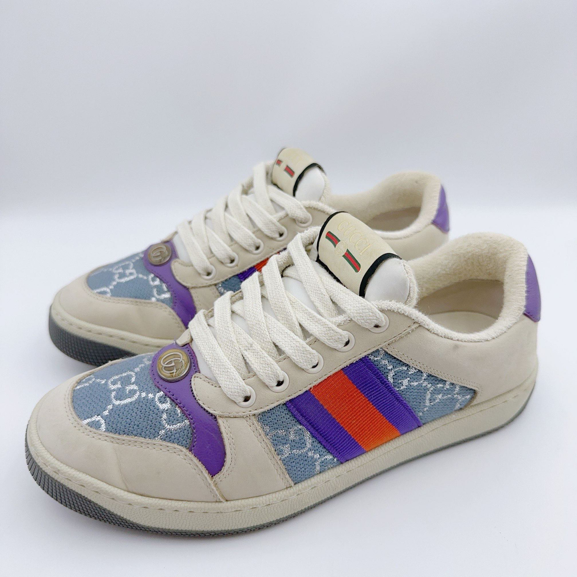 95新 GUCCI/古驰 37.8码/紫钻小脏鞋/01803