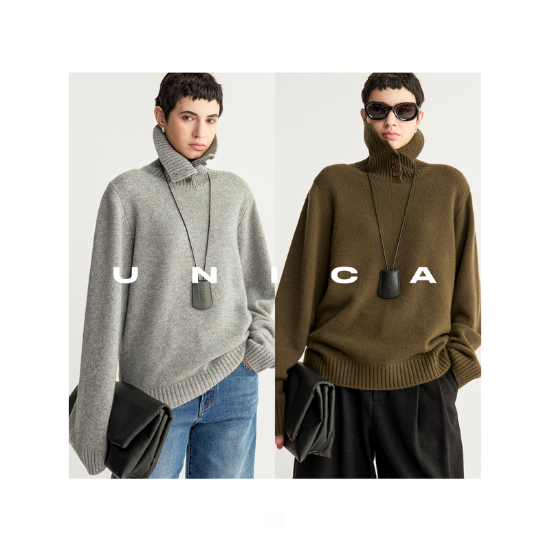 UNICA/简约北欧2穿造型领100康赛妮花纱羊绒百搭松弛感针织衫毛衣