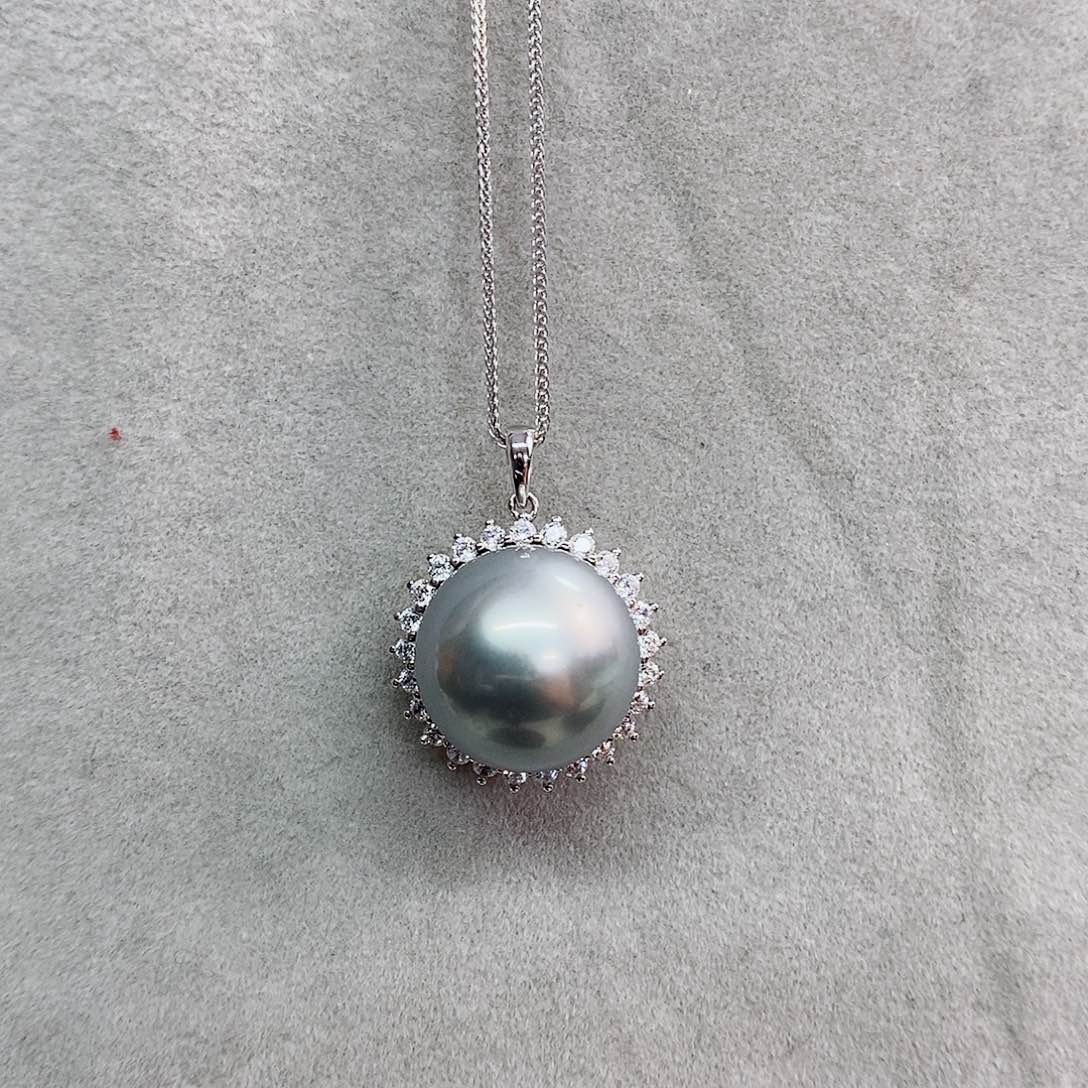 颈饰银S925镶嵌海水珍珠14-15