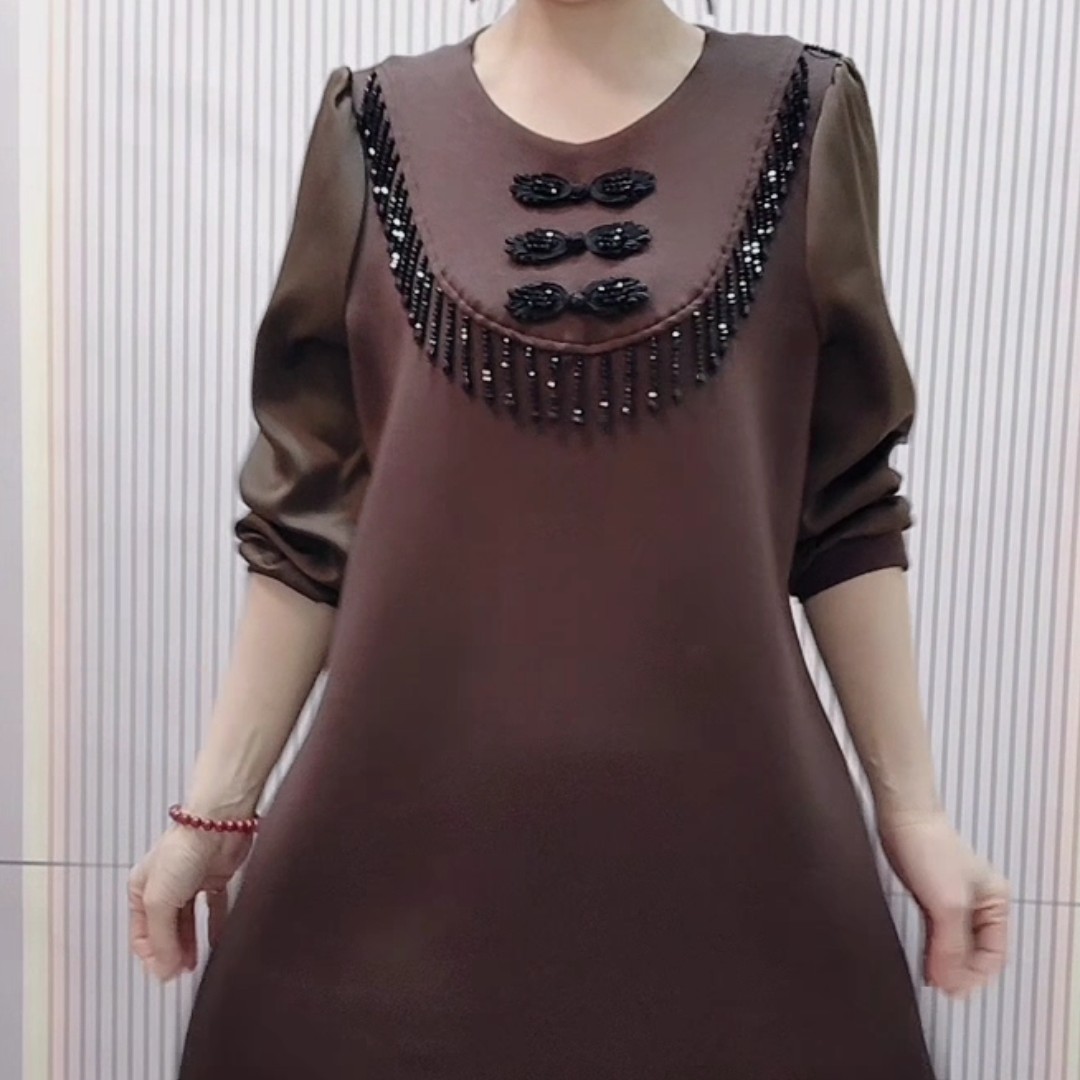 套头街头风时尚韩版洋气女装打底衫长袖洋气宽松重工连衣裙中长款