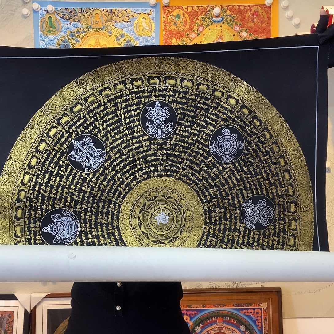 卷轴画纯手绘六字真言唐卡70厘米左右