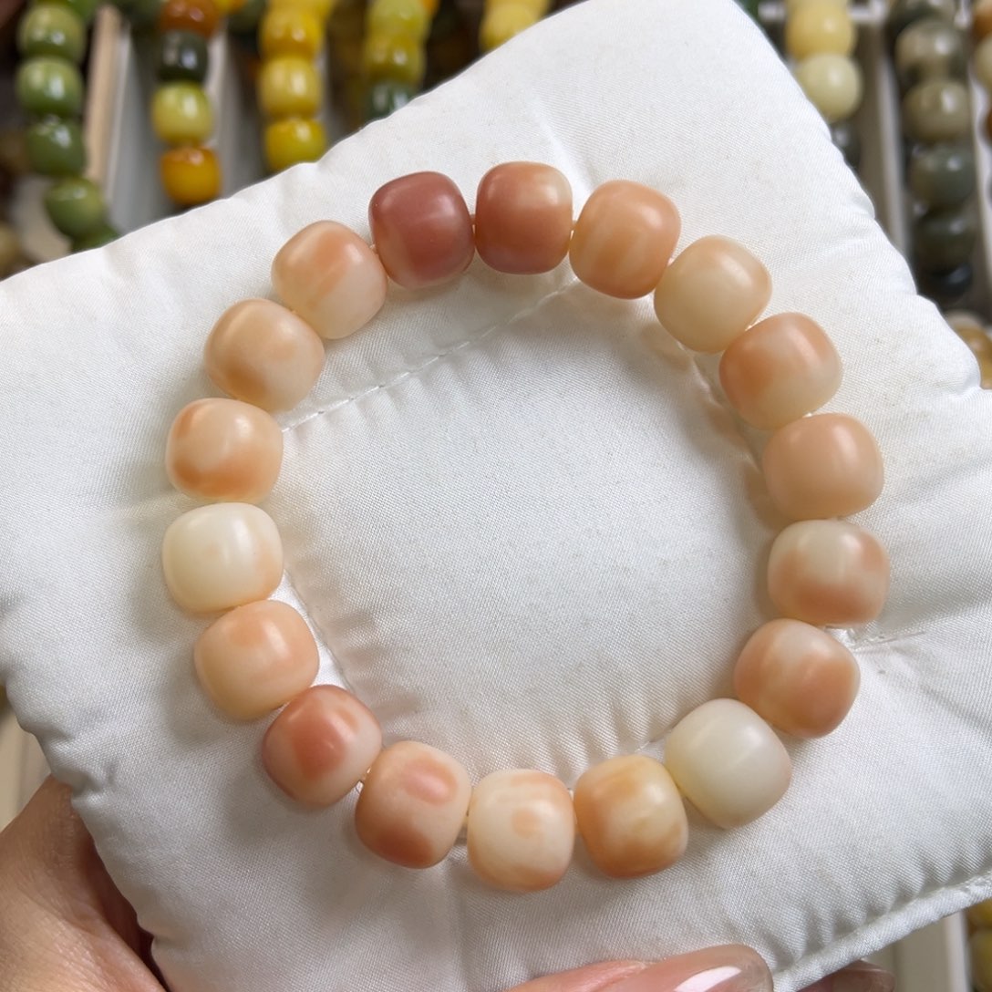 菩提根/象牙果手串干磨磨砂水蜜桃飘花13