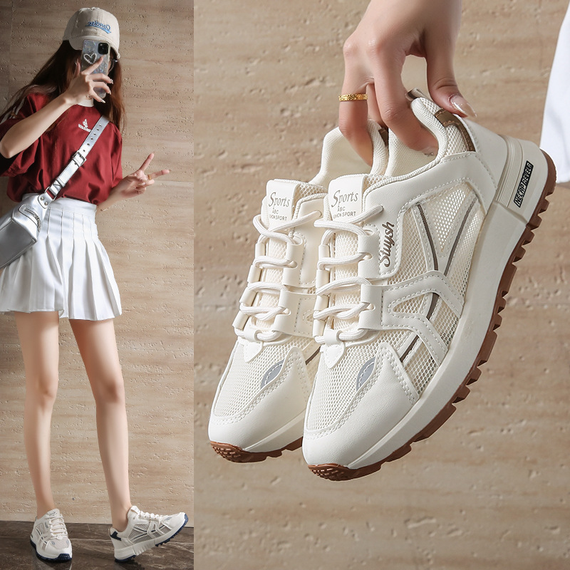 新款透气女鞋夏季网面休闲运动老爹鞋潮流时尚轻便舒适百搭小白鞋