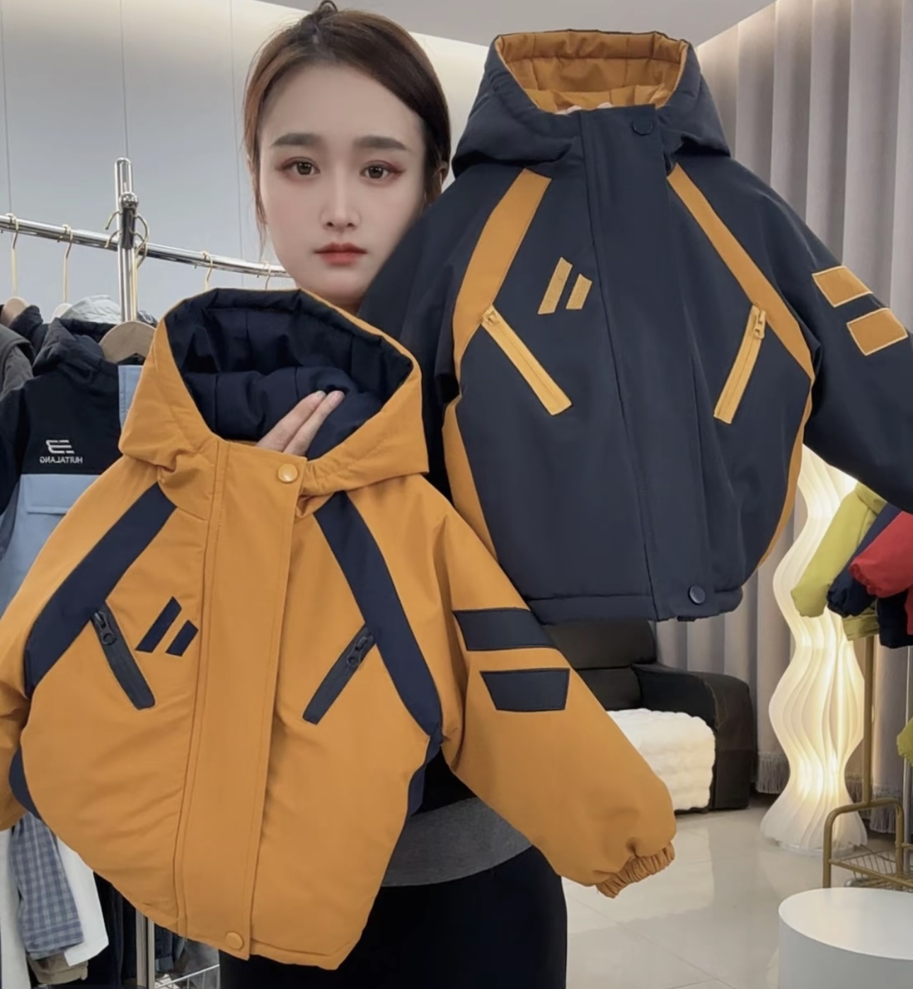 男女童加绒加厚一件过冬棉服派克服时尚洋气冲锋衣款