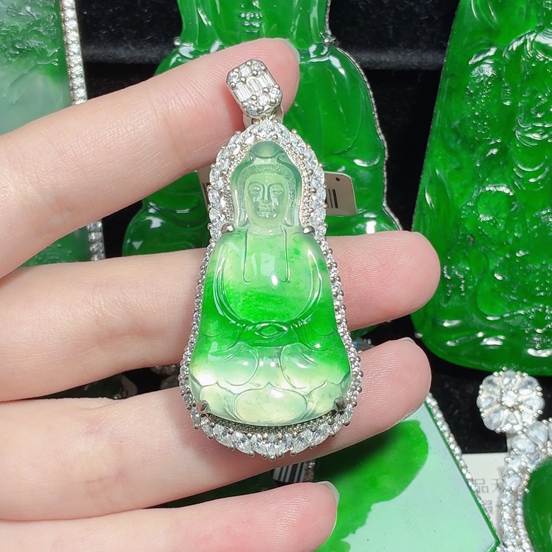 翡翠银S925镶嵌颈饰天然A货翡翠