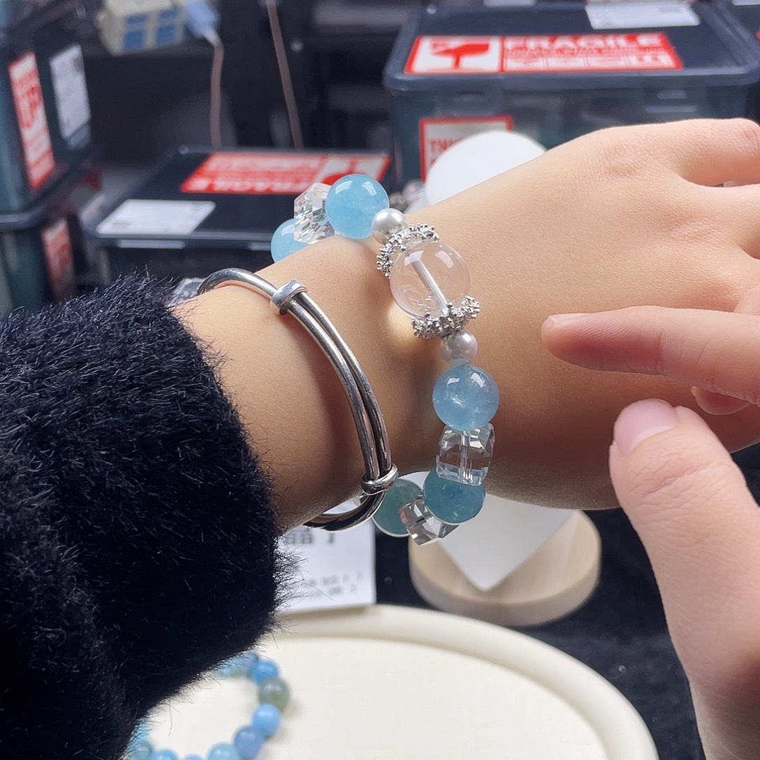 手链银S925镶嵌烟晶