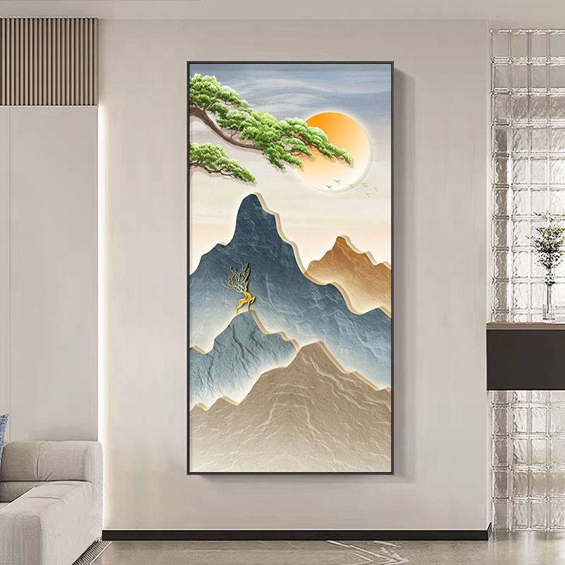 山水画家有靠山客厅玄关装饰画新中式入门正对墙挂画走廊过道壁画