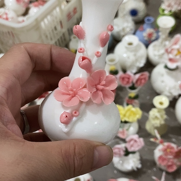 瓷片纯手工陶瓷花摆件瑕
