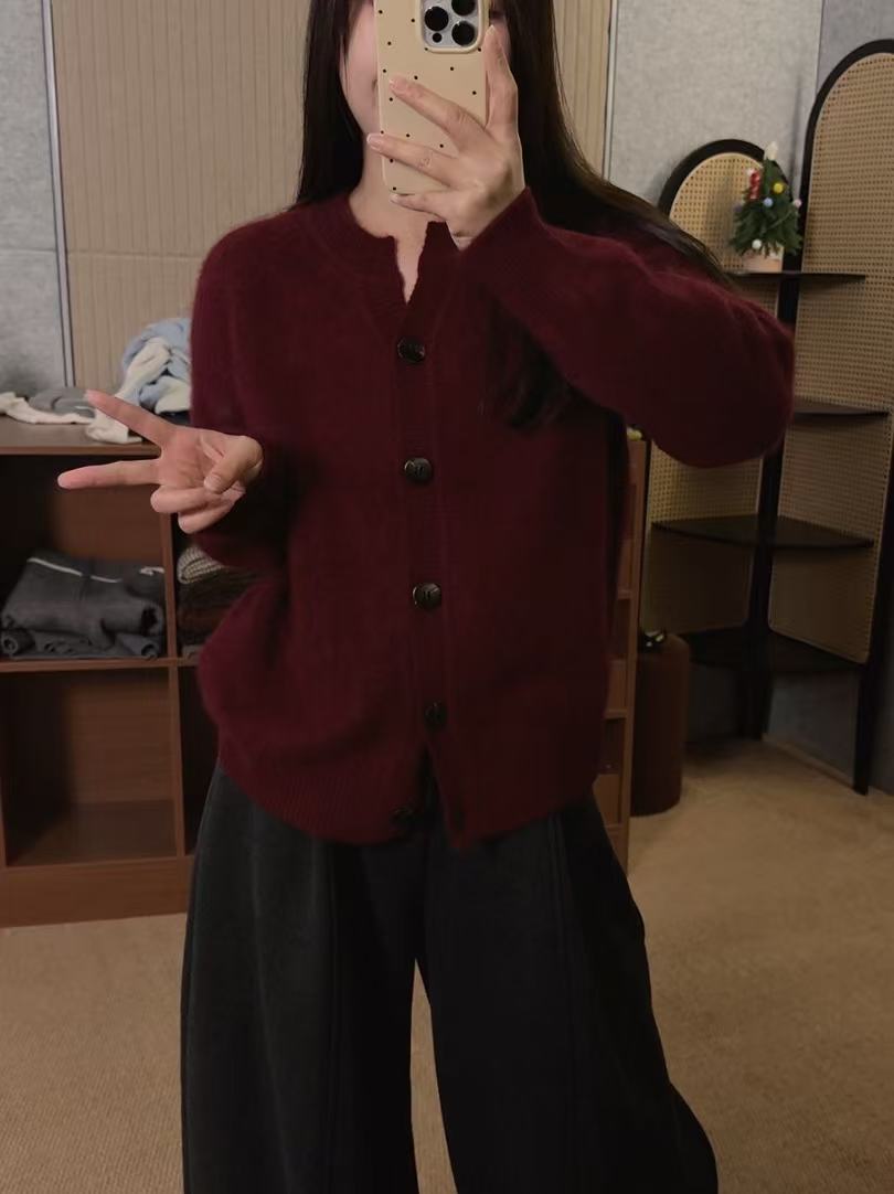 【鑫绒毛衣】厚款针织长袖女毛衣红色纯色羊毛衫圆领Y000-A361