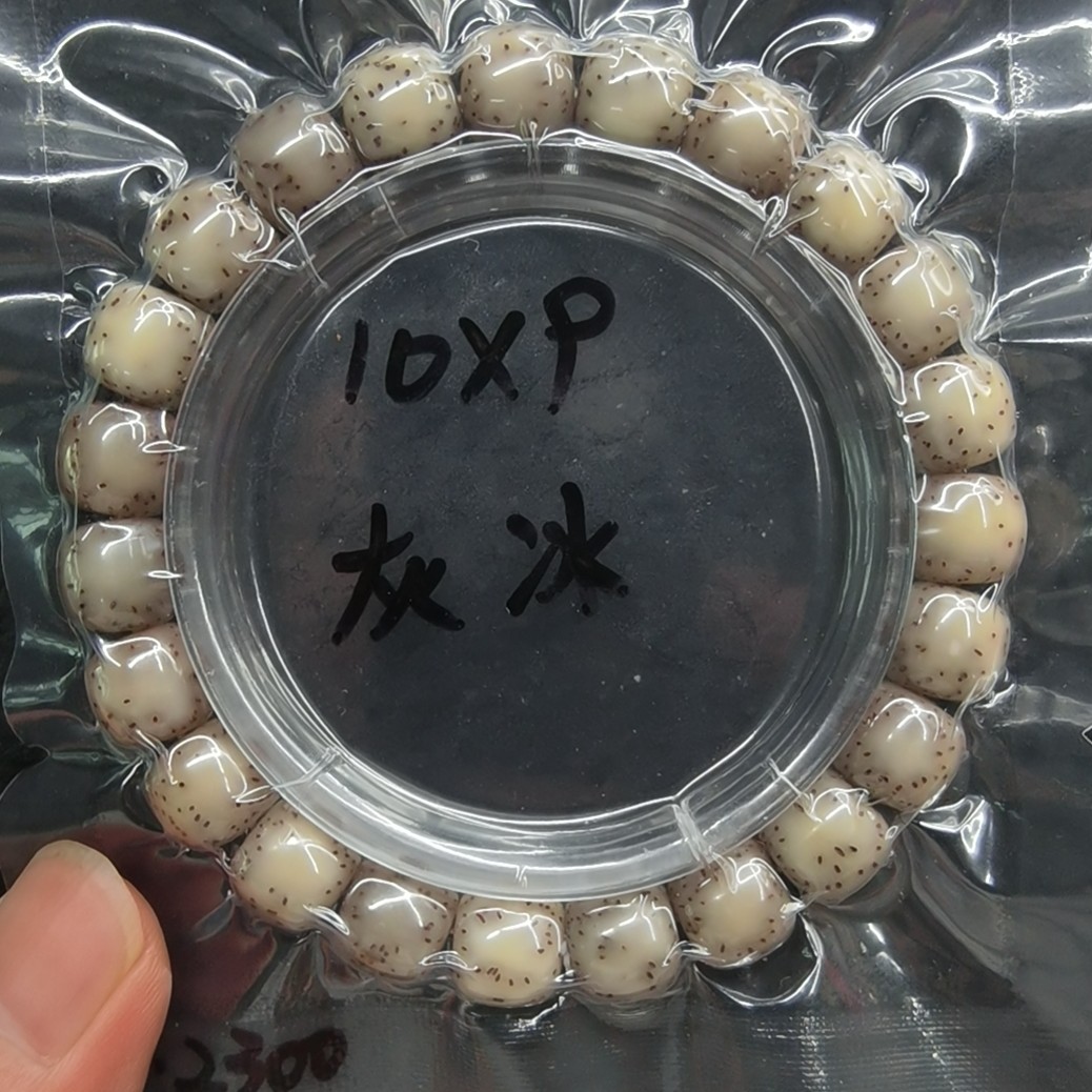 星月菩提海南料老型单圈10-9石玉灰冰半臂白高油高密高透手串