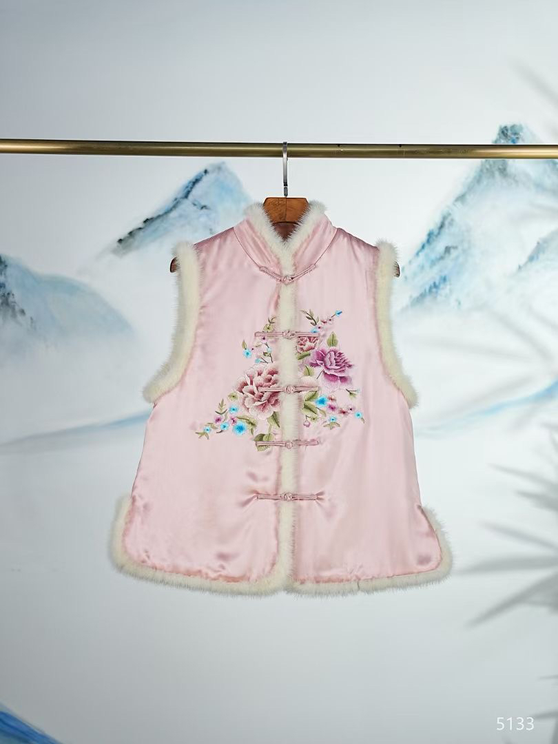 常规冬季立领厚款马夹马甲保暖冬款时尚加厚双面复古提花绣花