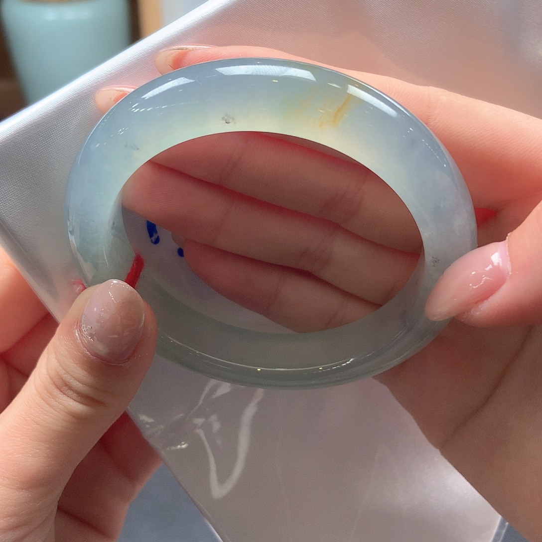 翡翠未镶嵌手镯冰冰果冻绿飘黄美人痣33号