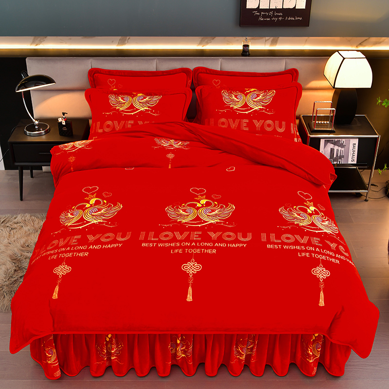 【人气爆款】8-9斤牛奶绒四件套双人加厚加绒被套四件套加绒牛奶