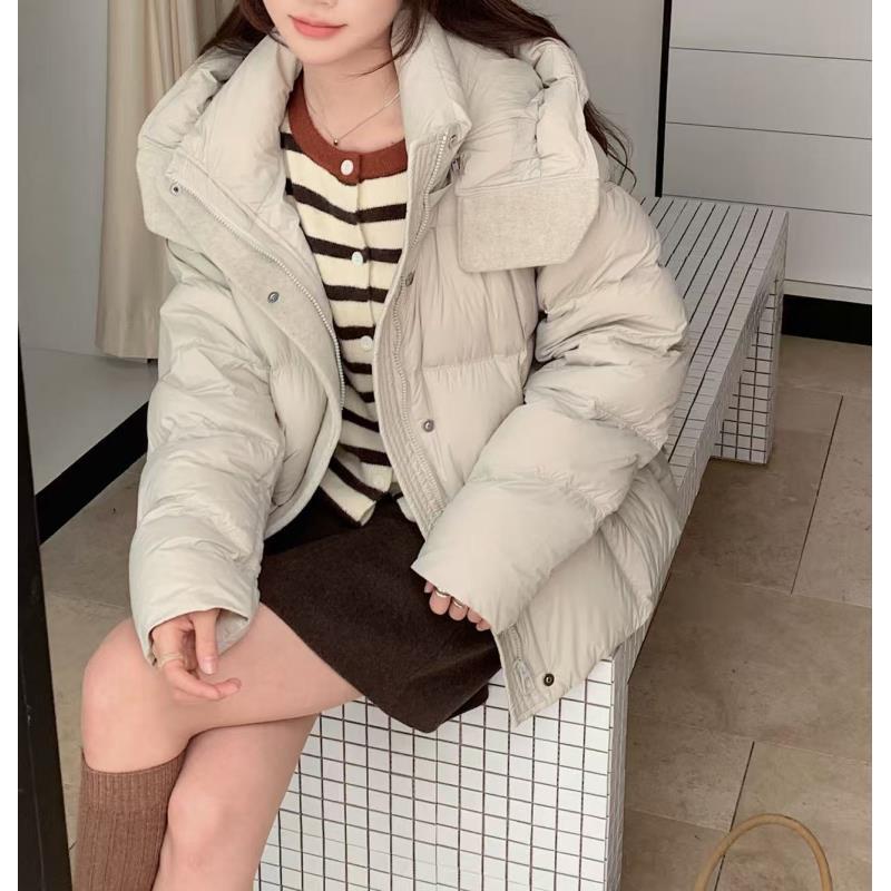 5861号#25873#韩系连帽可拆宽松拼接设计双口袋填充外套