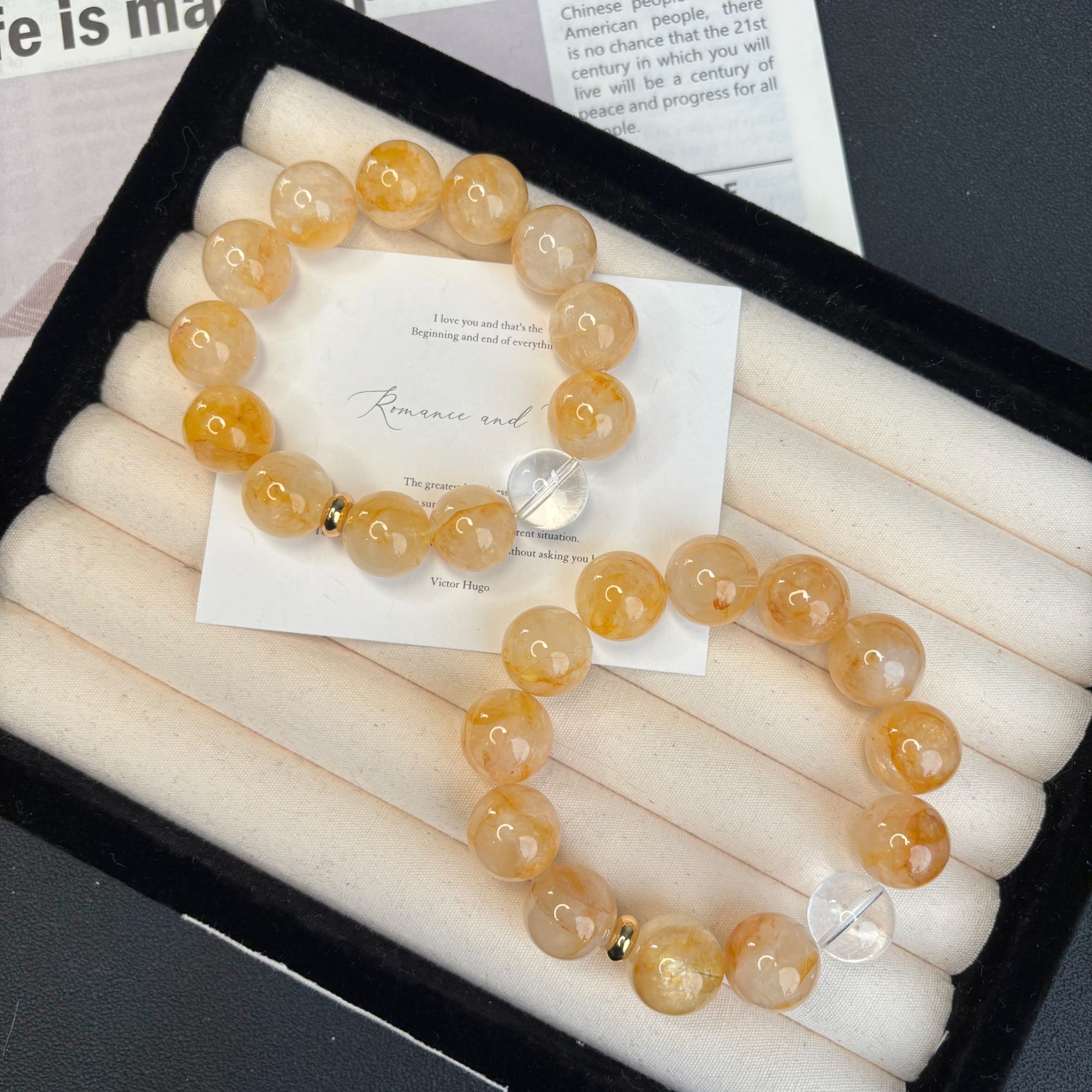 [心想柿橙]天然水晶黄胶花轻奢手链多样性发一 T1302