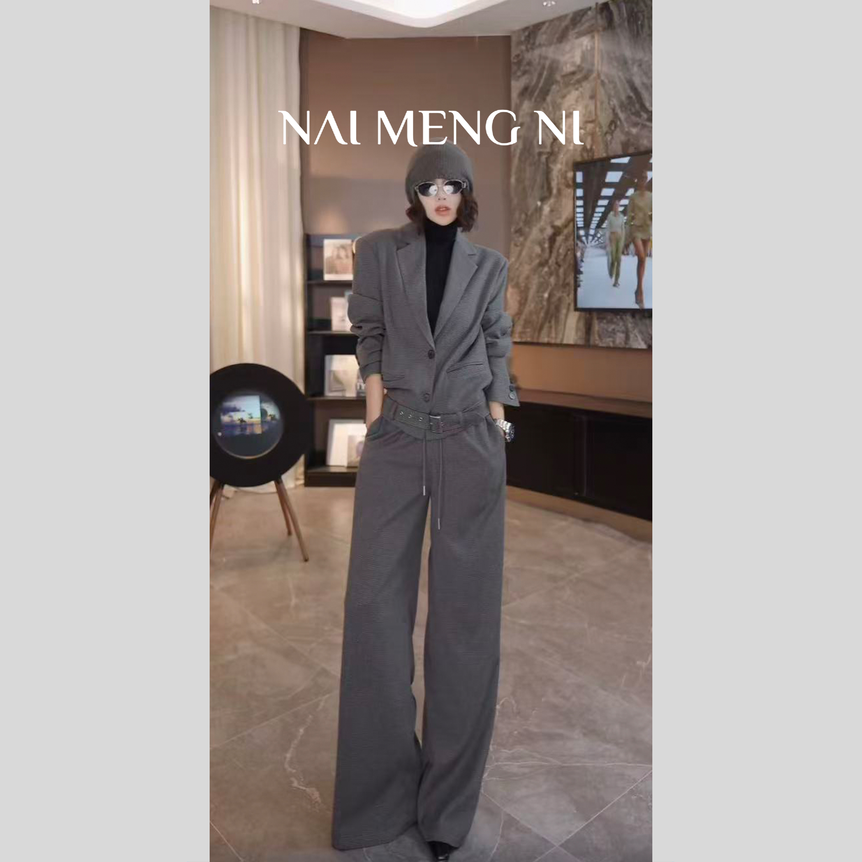 【毛毛】NMN王火火&气质显瘦平驳领短西装法式套装裤 26N545490