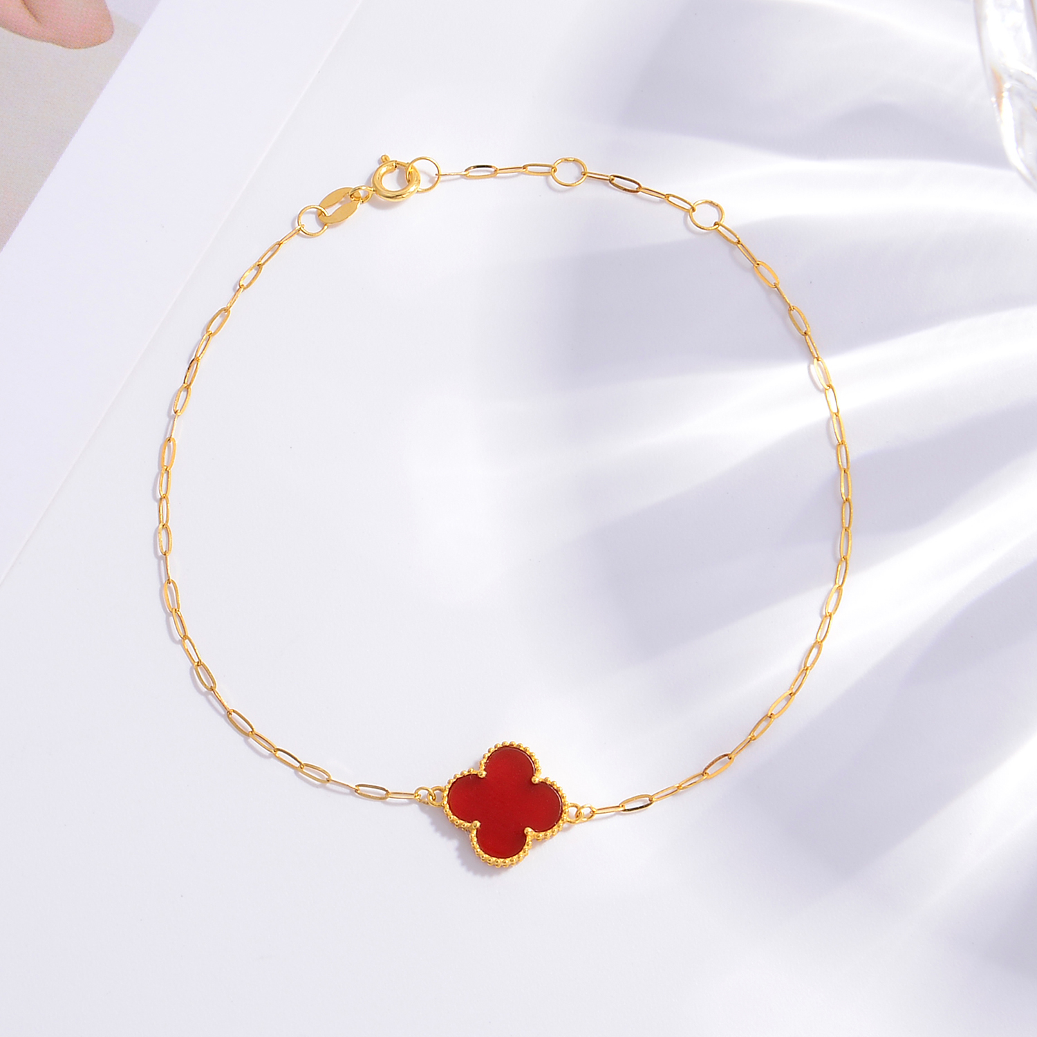 【柴柴专属】18K金红玛瑙单花卡链手链轻奢百搭气质简约精美闺