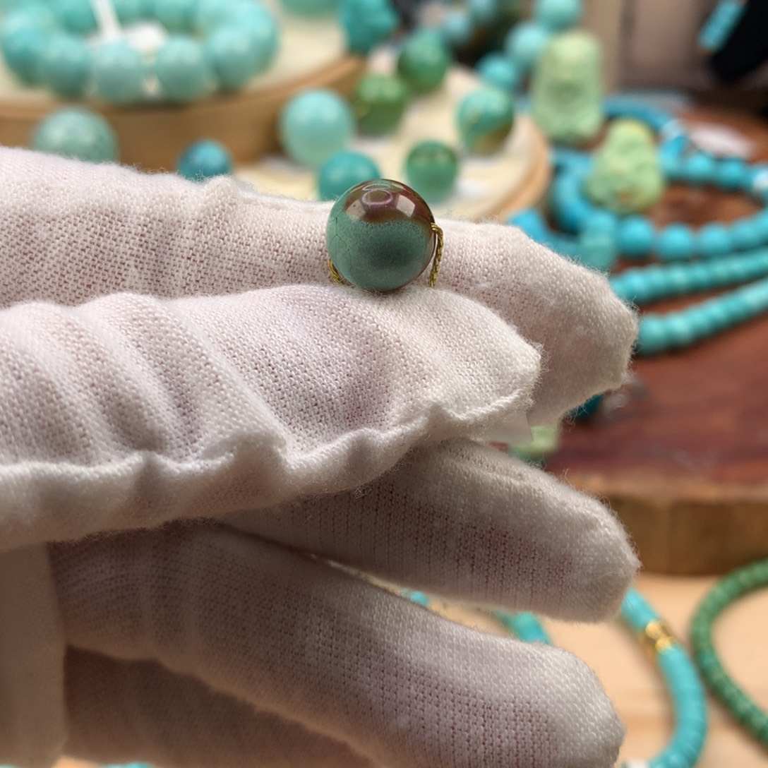 绿松石未镶嵌珠宝奇石特色网花圆珠10mm