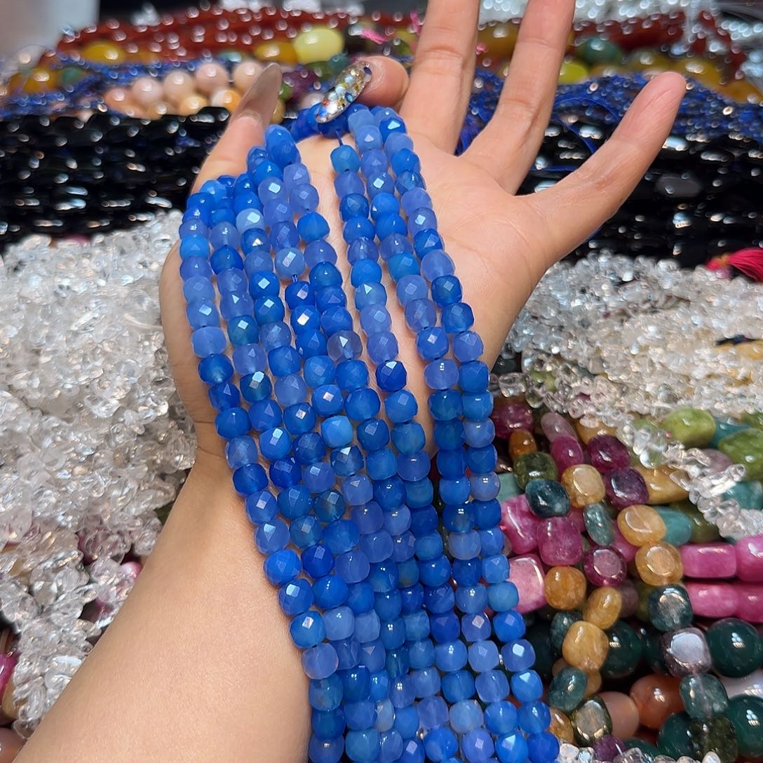 玛瑙/玉髓未镶嵌珠宝半成品蓝玛瑙方糖切面一条7mm