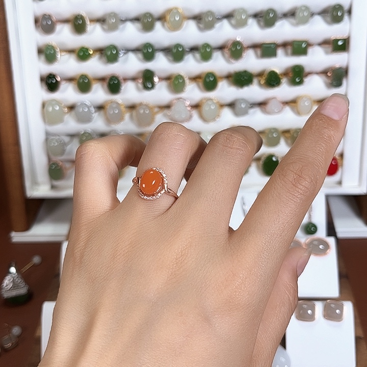 和田玉戒指银S925镶嵌