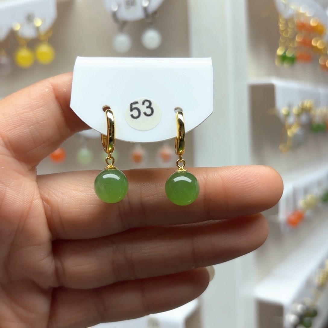 和田玉耳饰银S925镶嵌