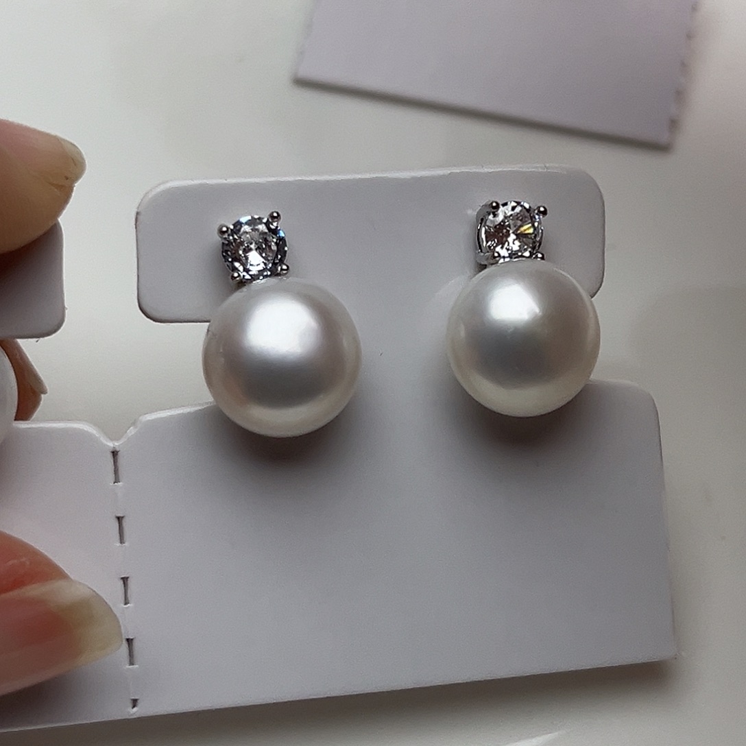 银S925镶嵌淡水珍珠耳饰