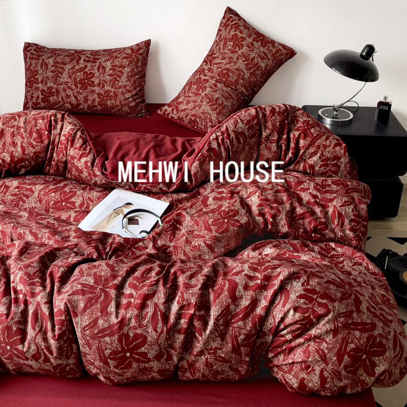 【MEHWI】大红色喜庆印花柔软亲肤轻奢床单被套四件套 新疆包邮