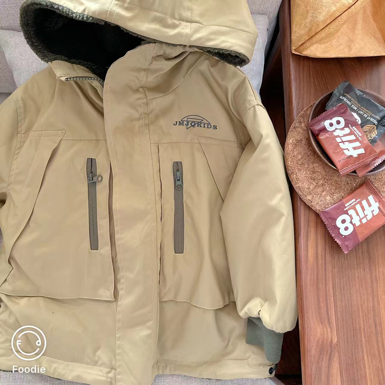 【JMJQ 20975】秋冬儿童加绒两面穿户外工装连帽登山服冲锋衣外套