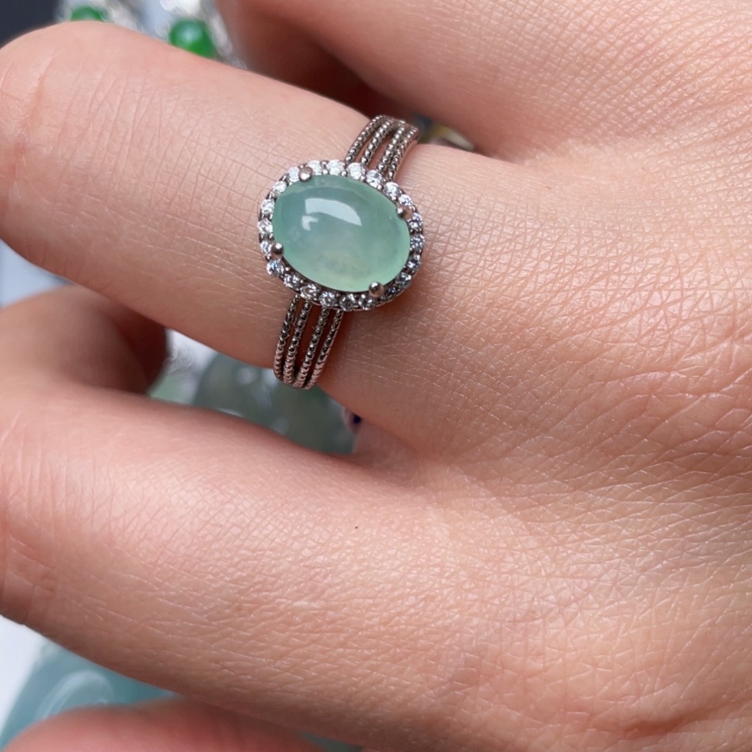 翡翠戒指银S925镶嵌戒指