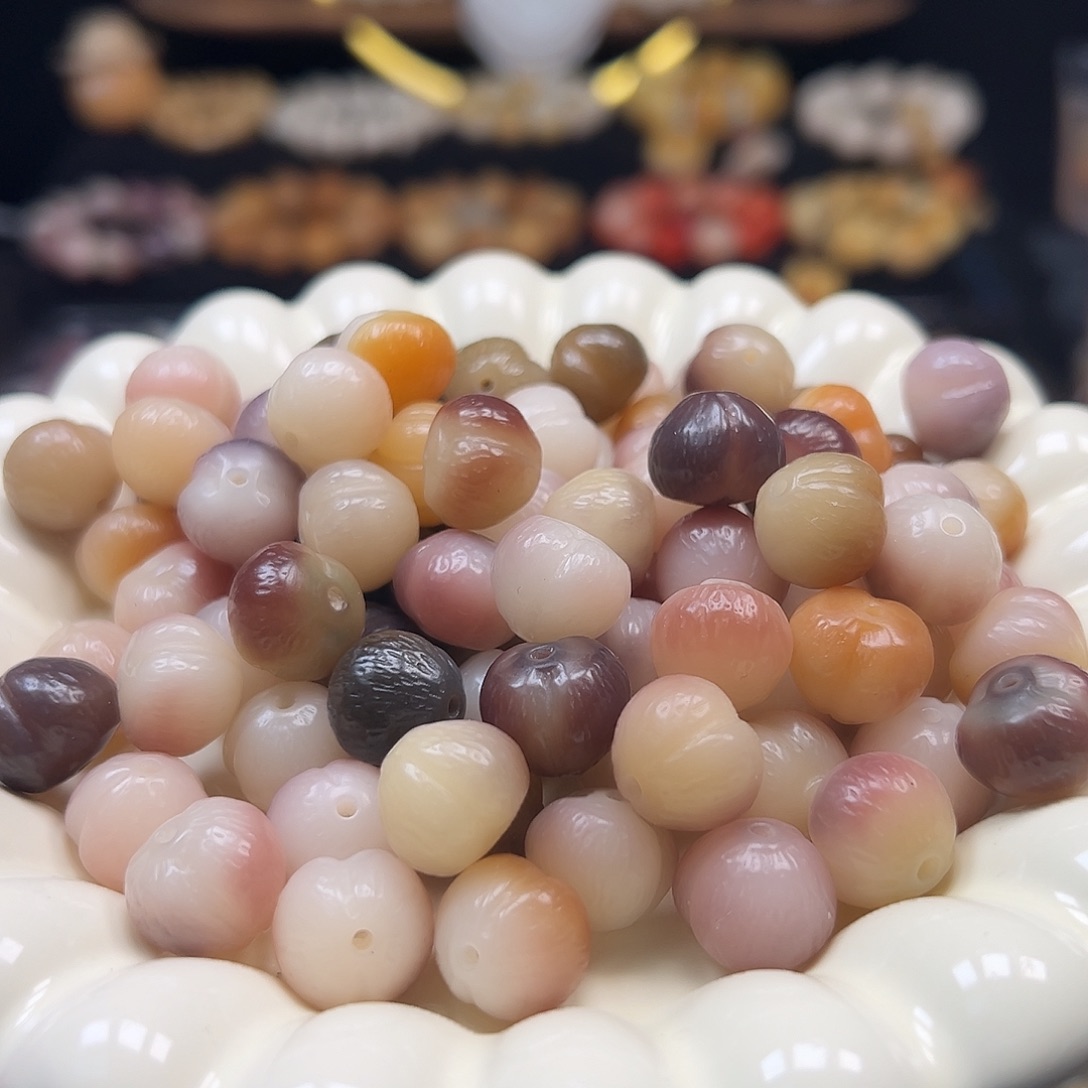 手串菩提根/象牙果卡15紫水晶拉丝屁桃100颗