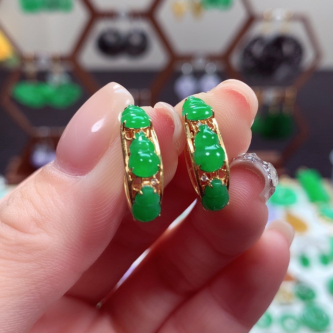 翡翠耳饰18K金镶嵌天然翡翠