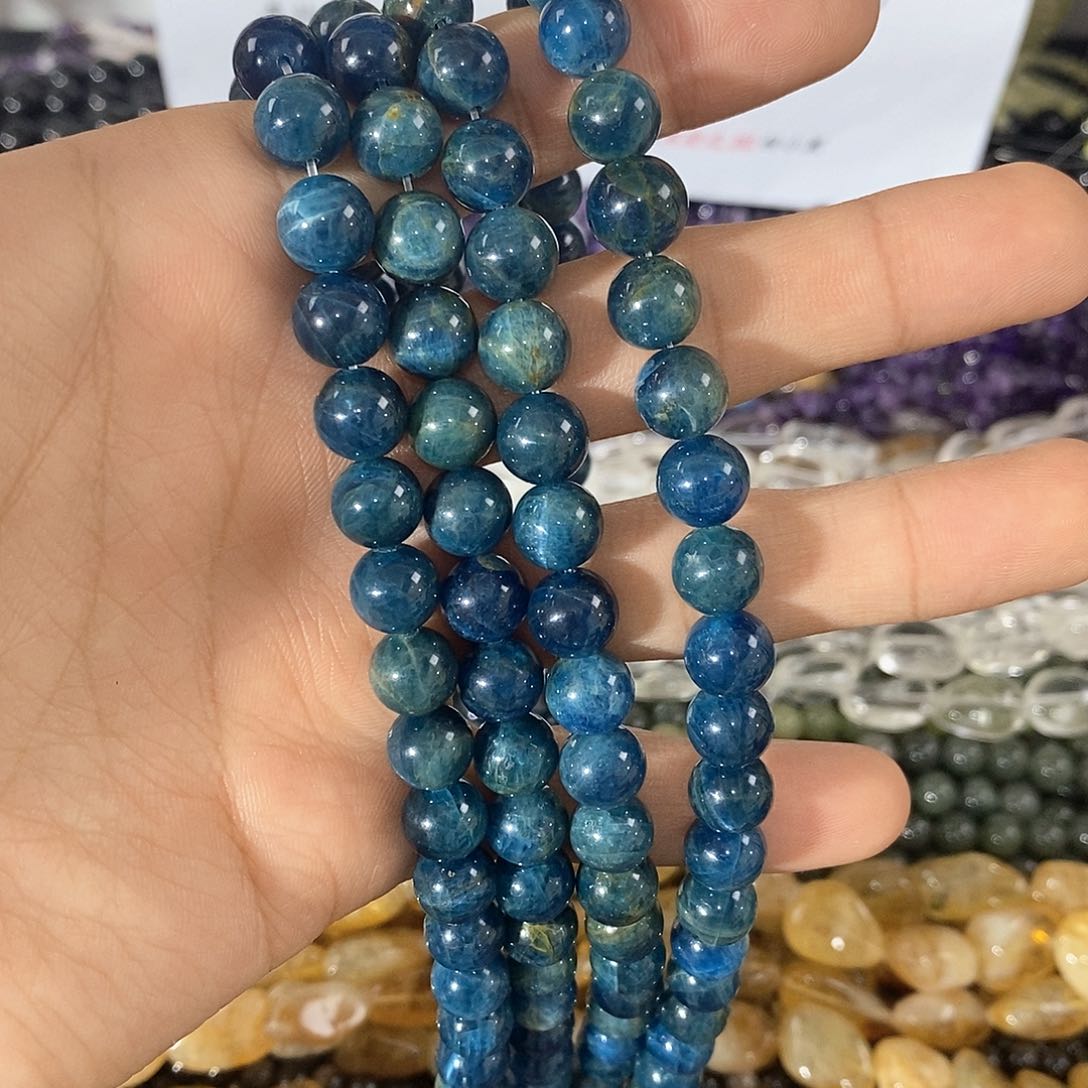 玛瑙/玉髓珠宝半成品未镶嵌一条天然8mm蓝磷灰圆珠