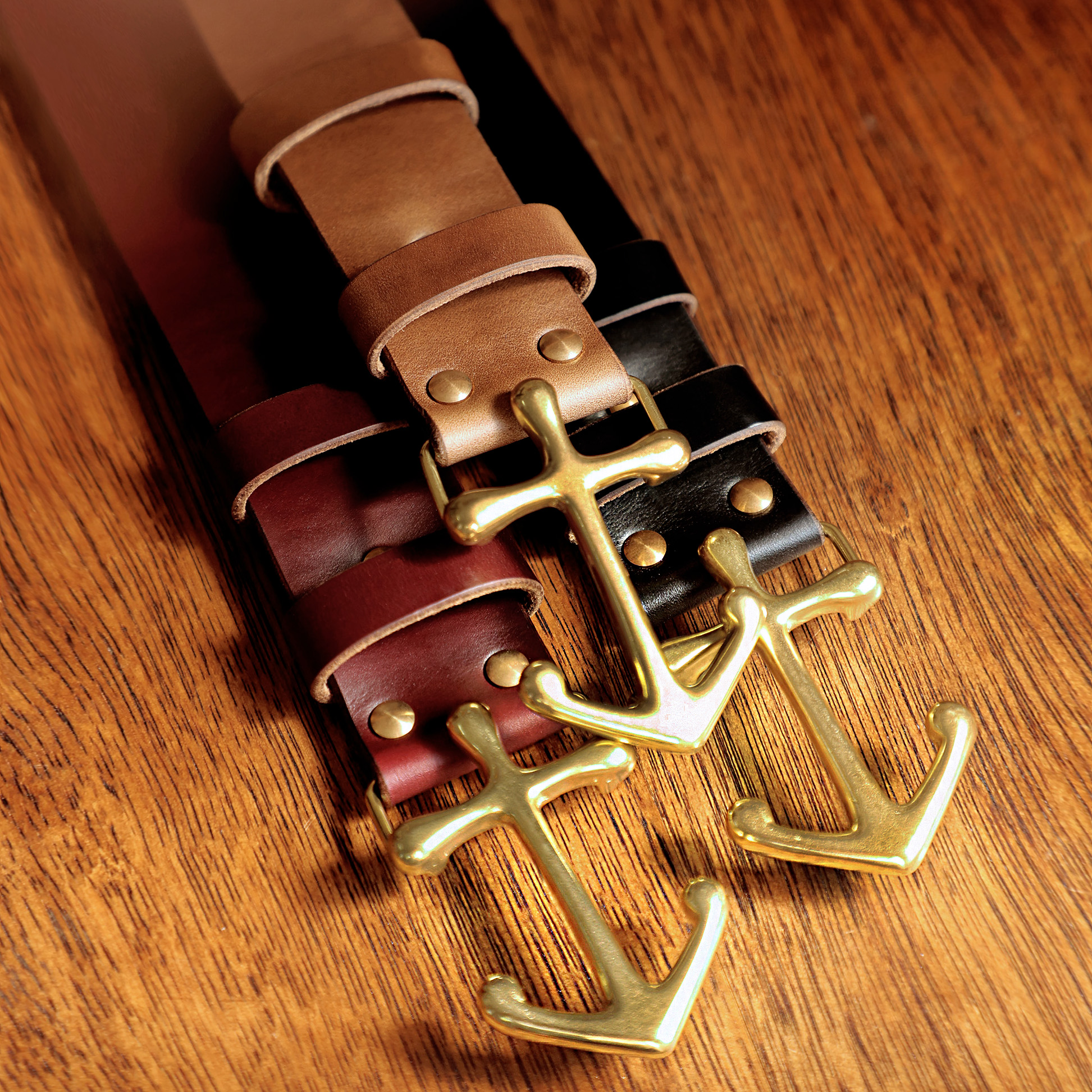 美国霍尔文头层牛皮 黄铜船锚板扣皮带美式复古小众休闲男士皮带