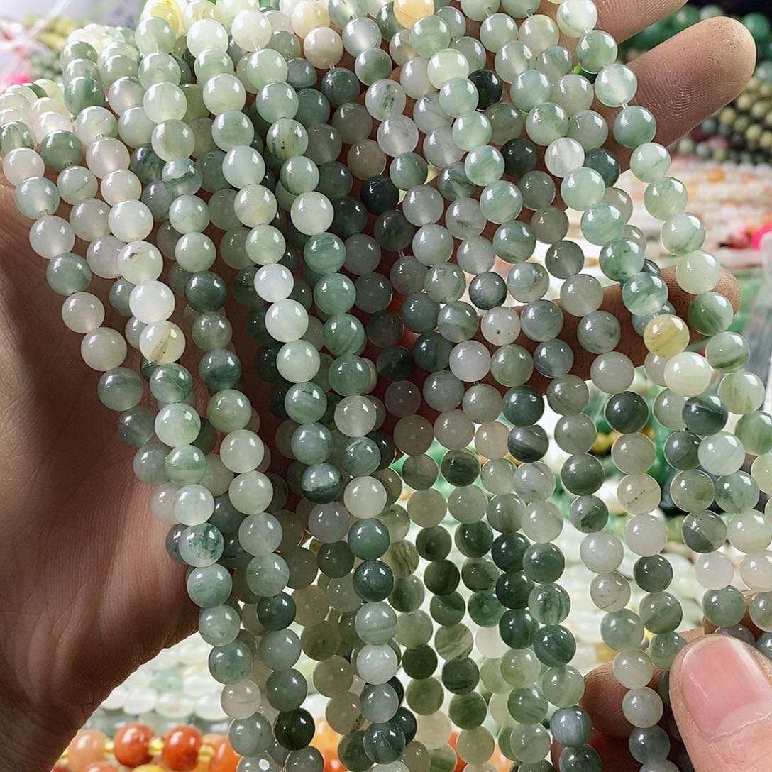 玛瑙/玉髓珠宝半成品合金一条天然6mm天山翠圆珠