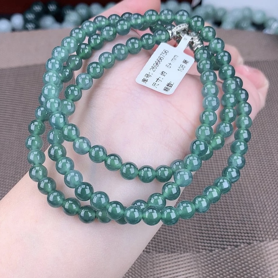正品天然A货翡翠6+m冰种满绿翡翠项链绿色时尚百搭款渐变双圈冰绿