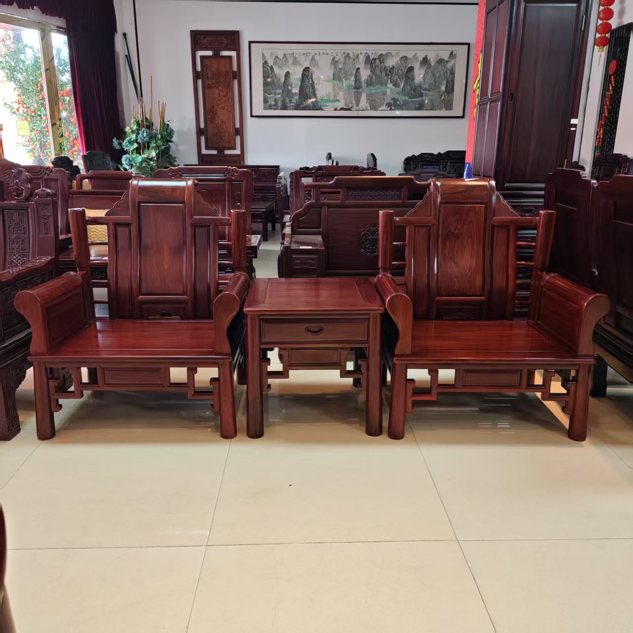 酸枝木 祥云三件套总占地：长2.5m*70