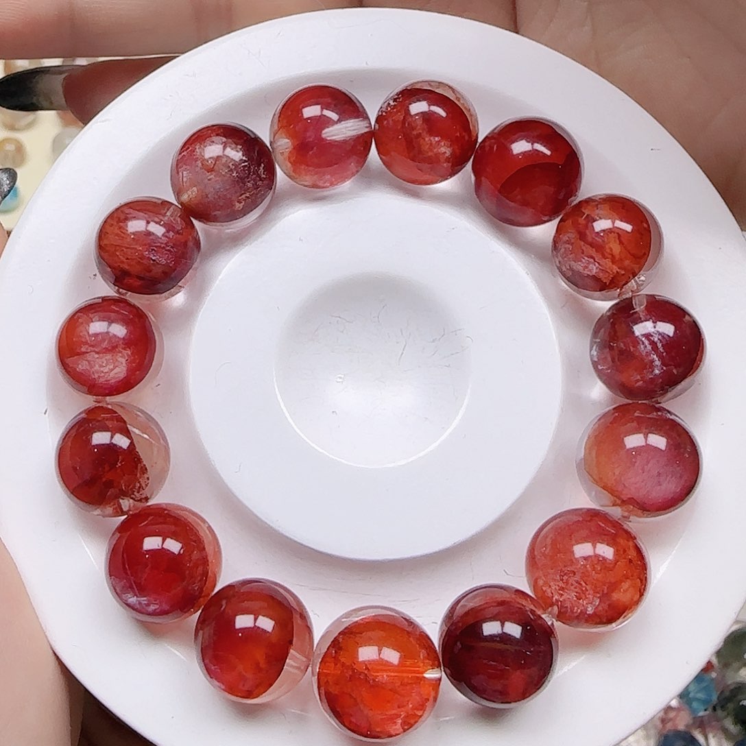 水晶手串未镶嵌巴西正红胶花卡12.8