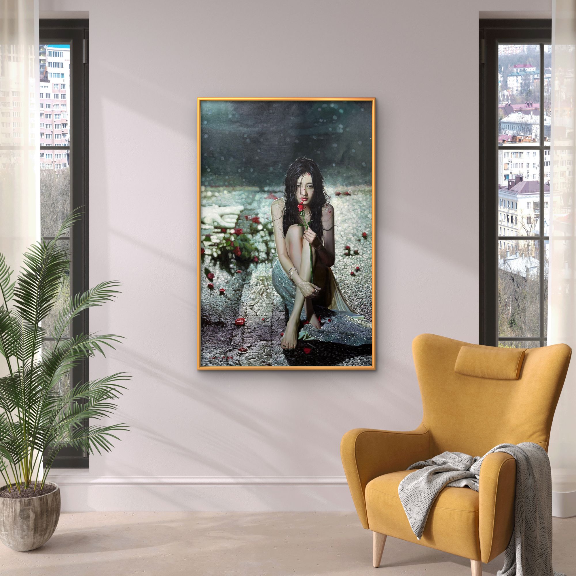 朝鲜原创手绘油画美女人物油画装饰画卧室床头茶室意境壁画挂画