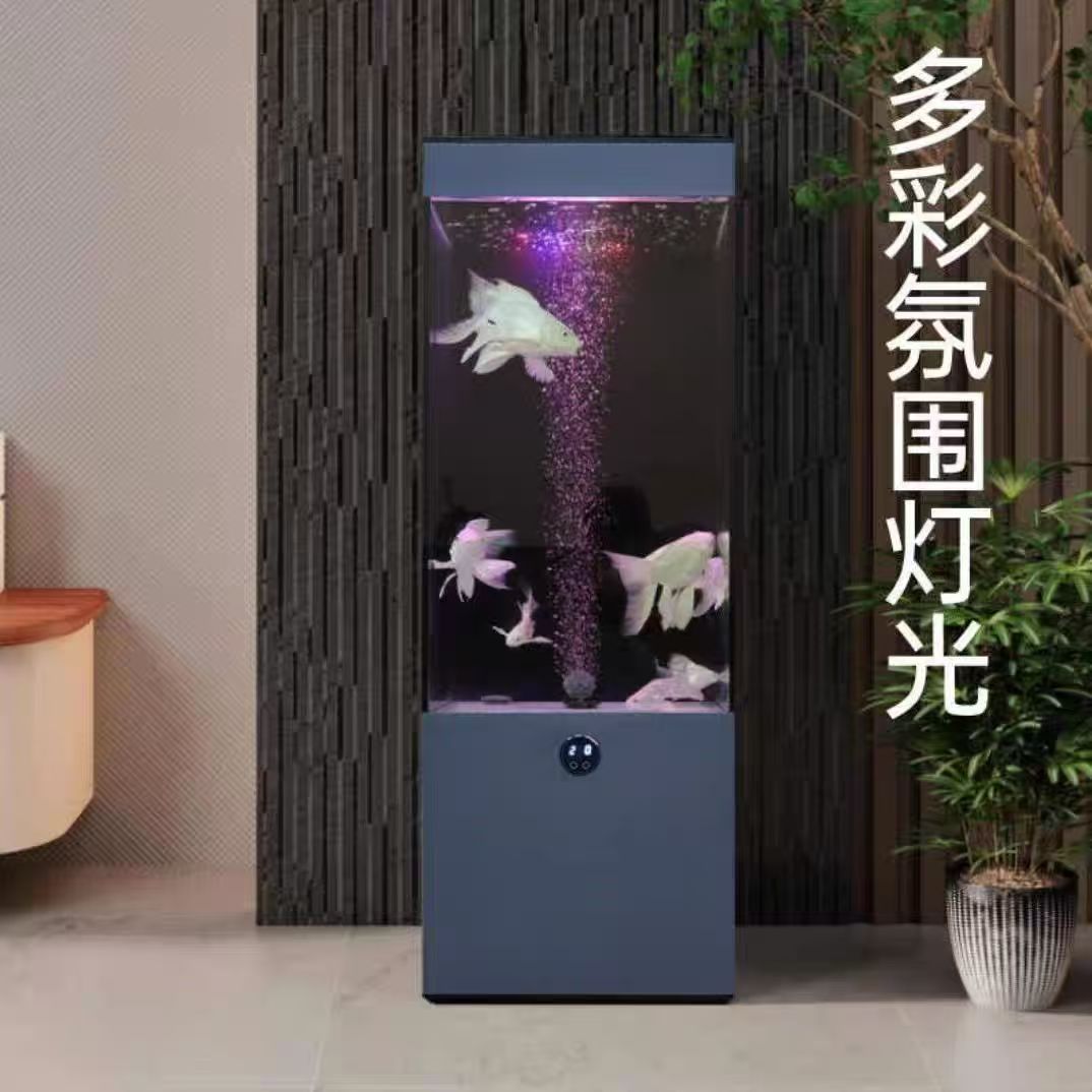 新款金鱼缸客厅电视柜旁落地静音超白玻璃立式方形生态底滤水族箱