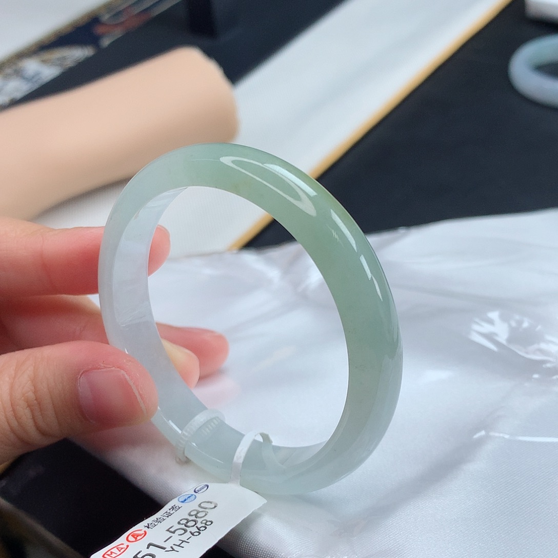 翡翠手镯未镶嵌51+糯冰正圈黄+绿