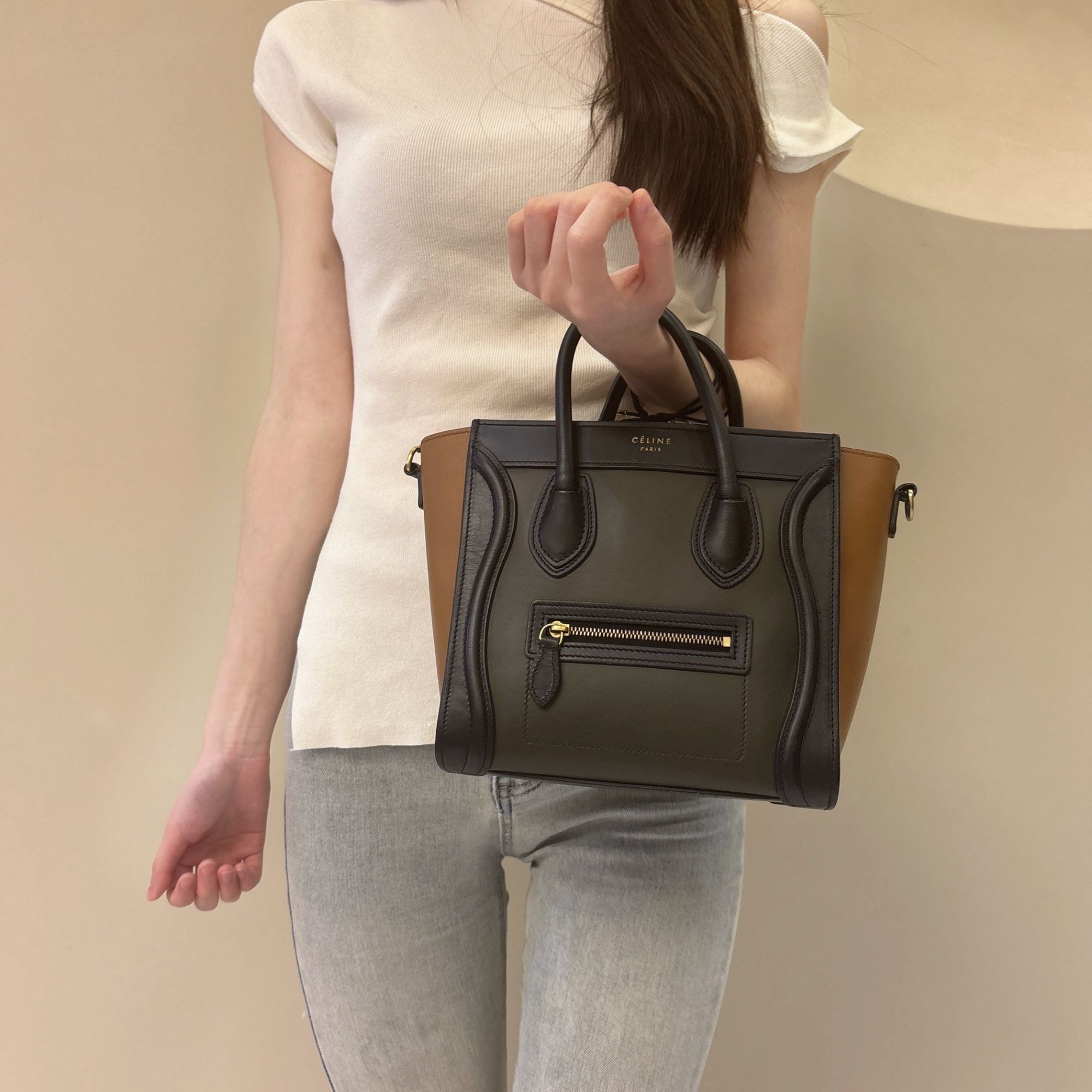 95新 Celine/思琳 拼色笑脸百搭手提斜挎包0422