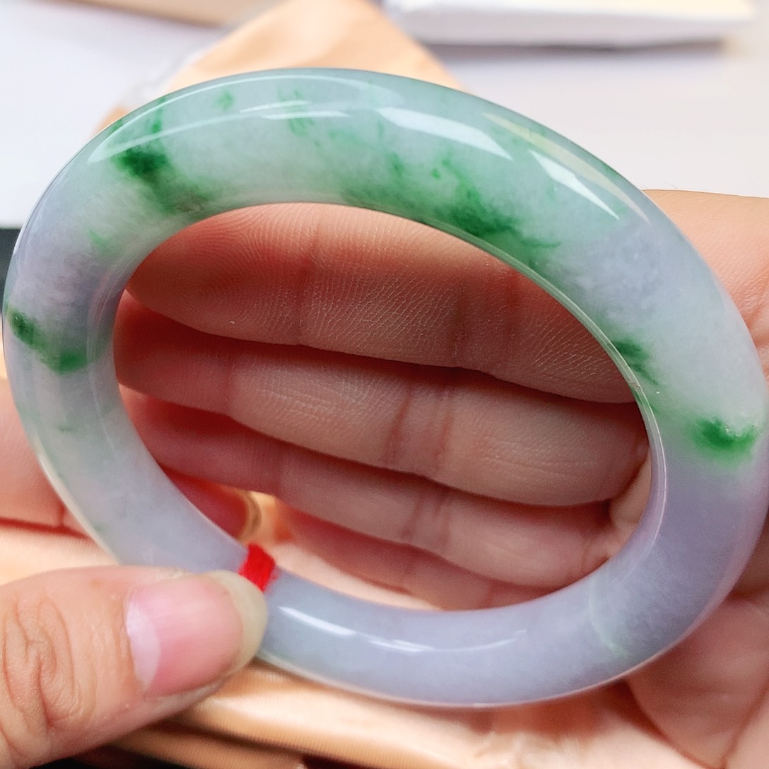 未镶嵌手镯翡翠纯天然A货翡翠老坑冰润飘绿花紫底536号