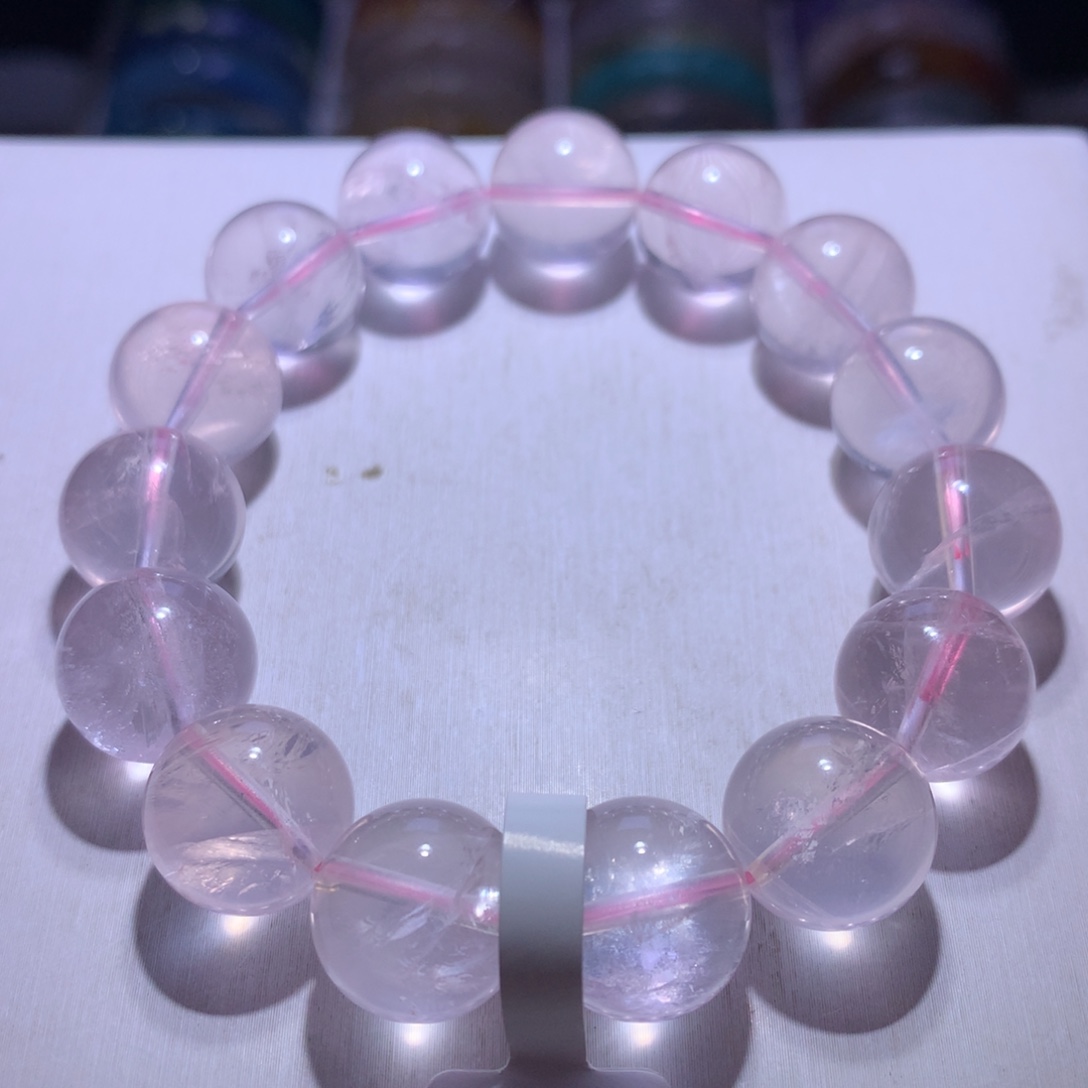 水晶手串银S925镶嵌粉晶14.1m