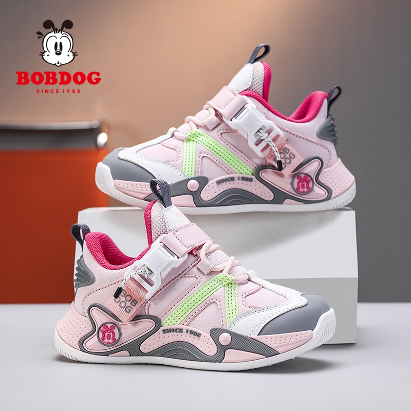 Bobdog/巴布豆女童皮面运动鞋儿童秋冬季新款小女孩磁吸扣跑步鞋