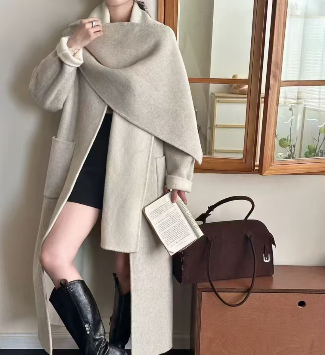 秋冬常规款羊毛外套翻驳领加长款