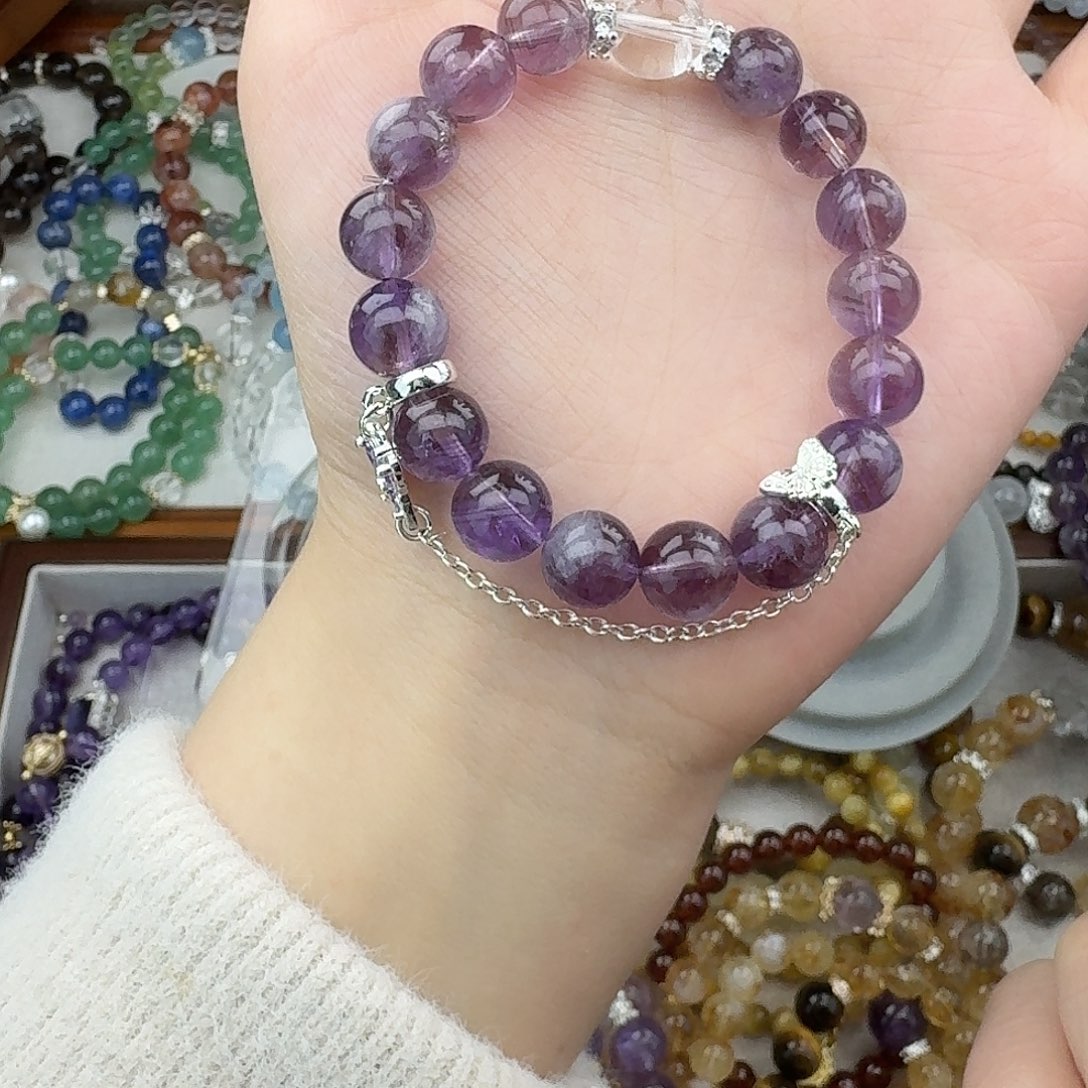 烟晶手链银S925镶嵌好